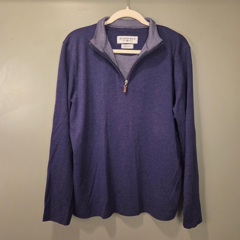Mizzen + Main Men's Quarter Zip Pullover Sweater Trim Fit Size M Purple Golf
